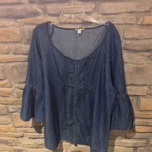 Cato 26/28W denim boho sleeve blouse